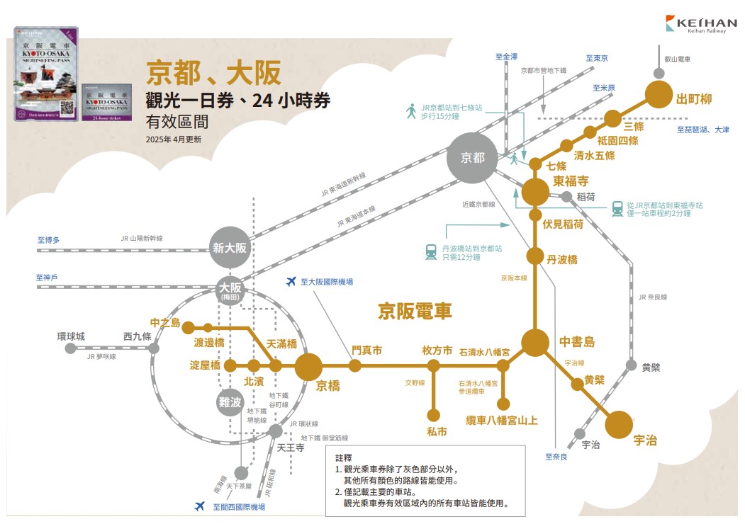▼ 京都大阪觀光一日券/24小時券:使用範圍 ▼ 京都大阪觀光一日券/24小時券:使用範圍